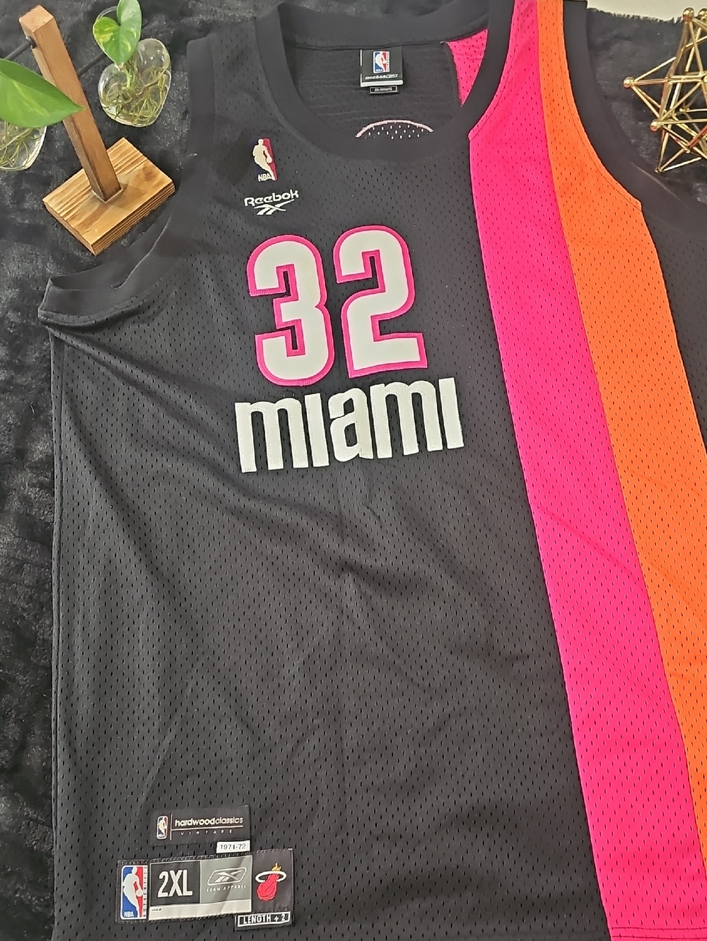 Reebok Miami Heat #32 Black with Pink and Orange Side Panels Jersey